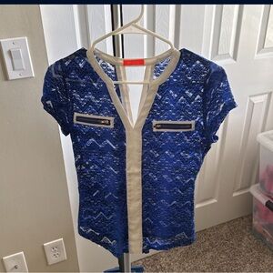 Banjul Blue and Cream Women's Top